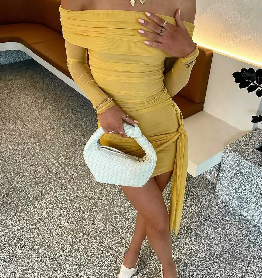 BENNI Yasmin Mini Dress Mustard Size AU 12 for rent on The Volte - main image