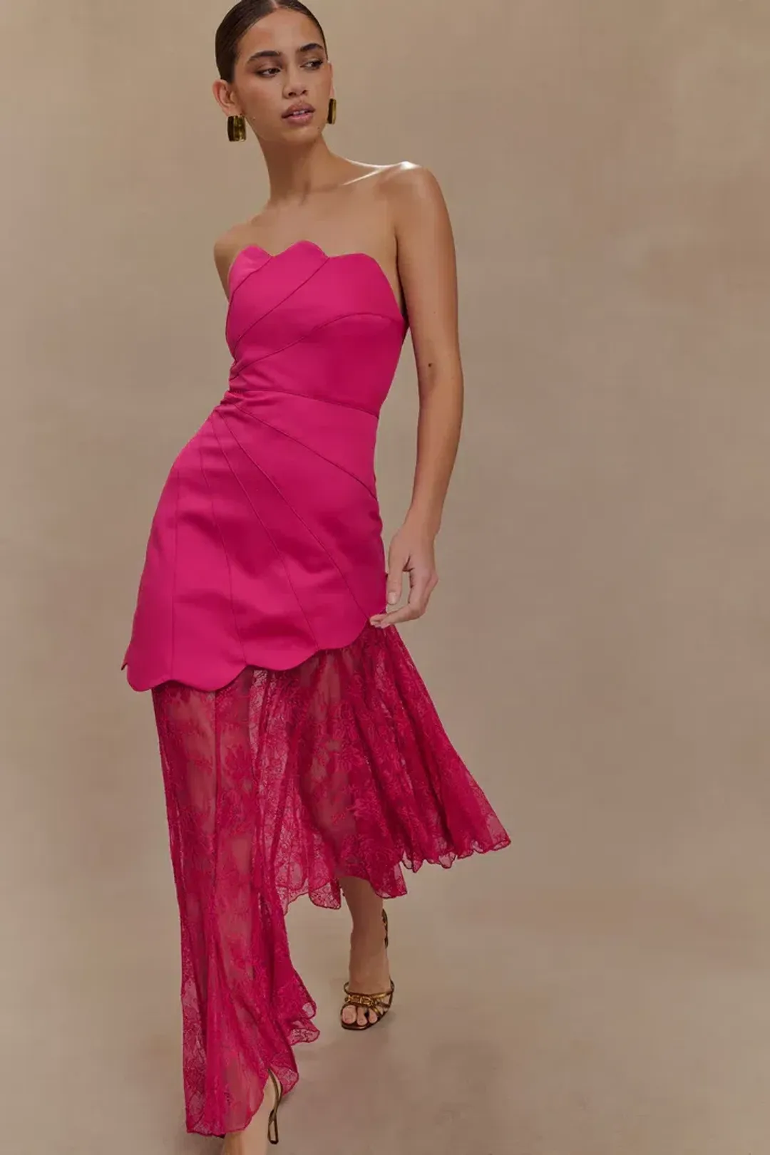 Aleena Satin And Lace Maxi Dress - Dragonfruit for rent on The Volte - main image