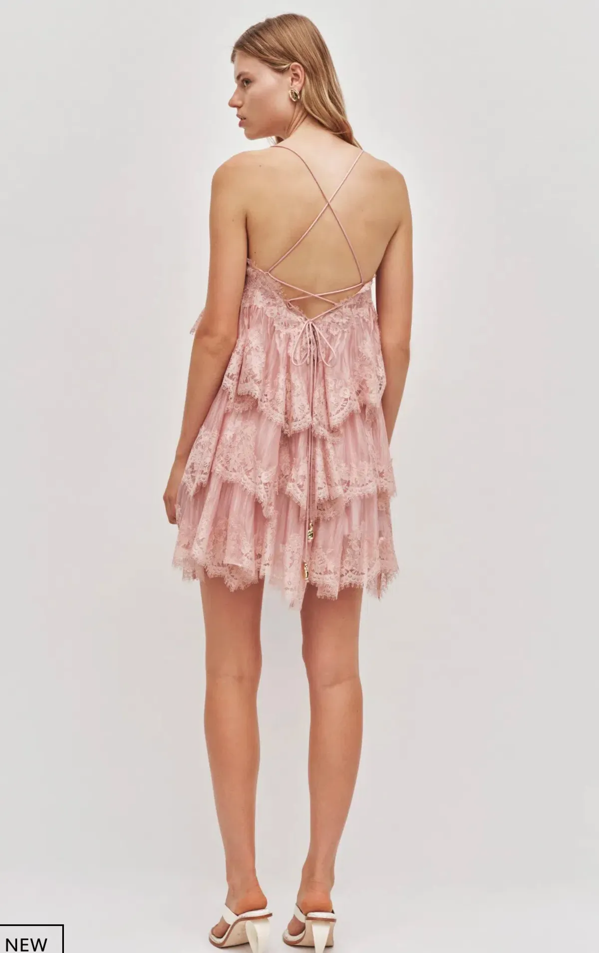 Aje Ophelia Lace Mini Dress Size 12 Fawn Pink for rent on The Volte - main image