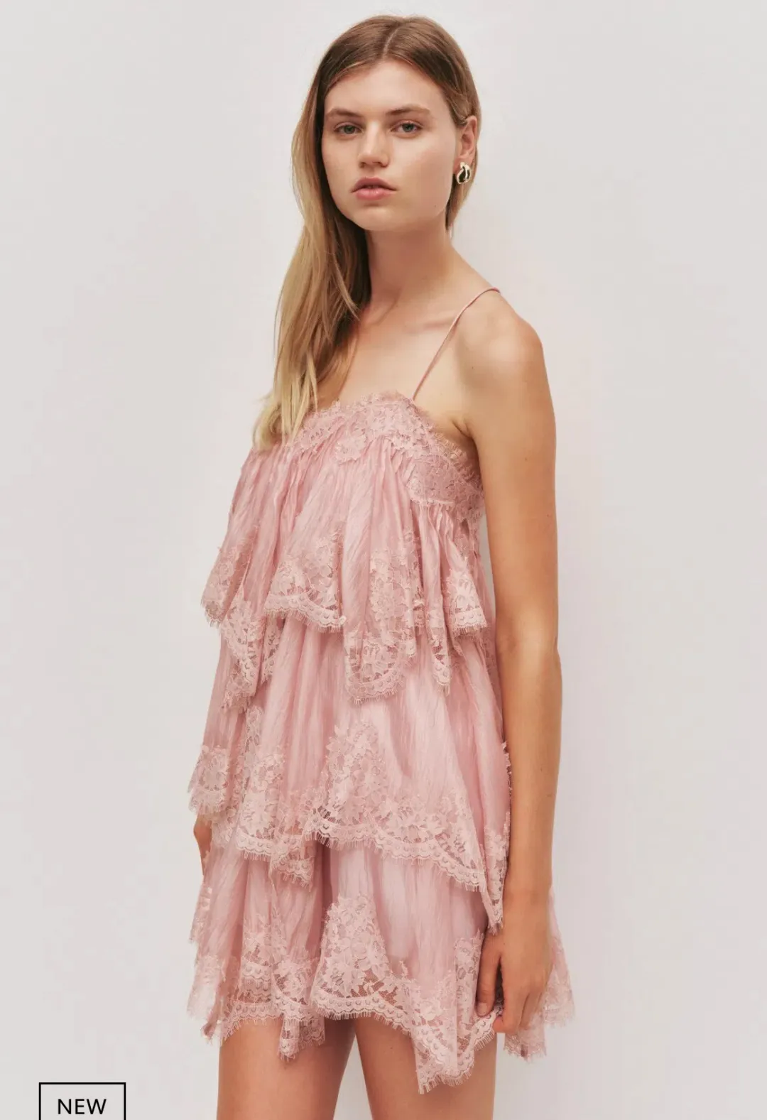 Aje Ophelia Lace Mini Dress Size 12 Fawn Pink for rent on The Volte - main image