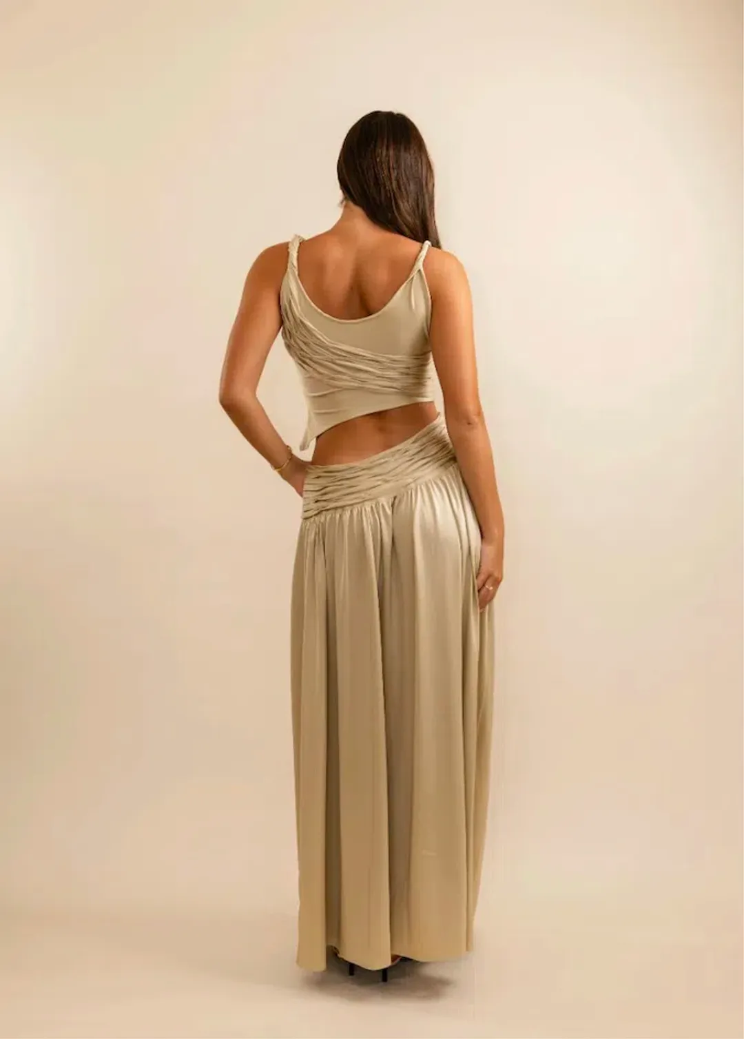 KOSTER KULTURE GOLD CALYPSO SET TOP AND SKIRT SIZE 6 XS for rent on The Volte - main image