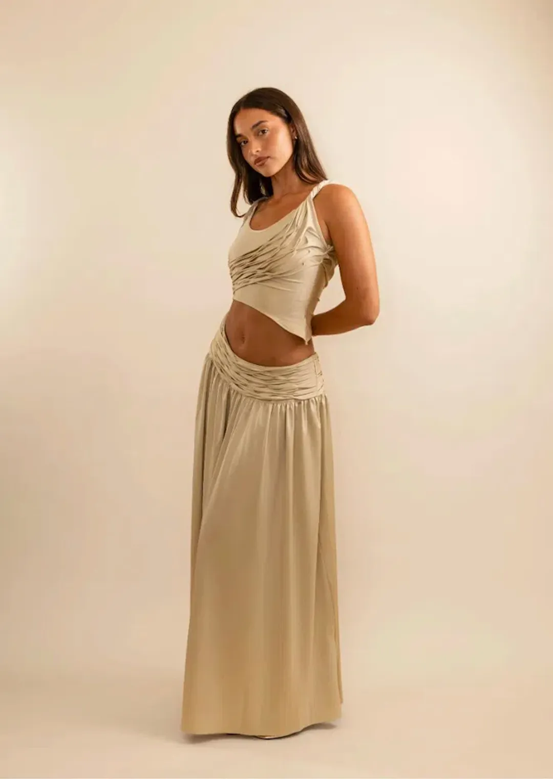 KOSTER KULTURE GOLD CALYPSO SET TOP AND SKIRT SIZE 6 XS for rent on The Volte - main image