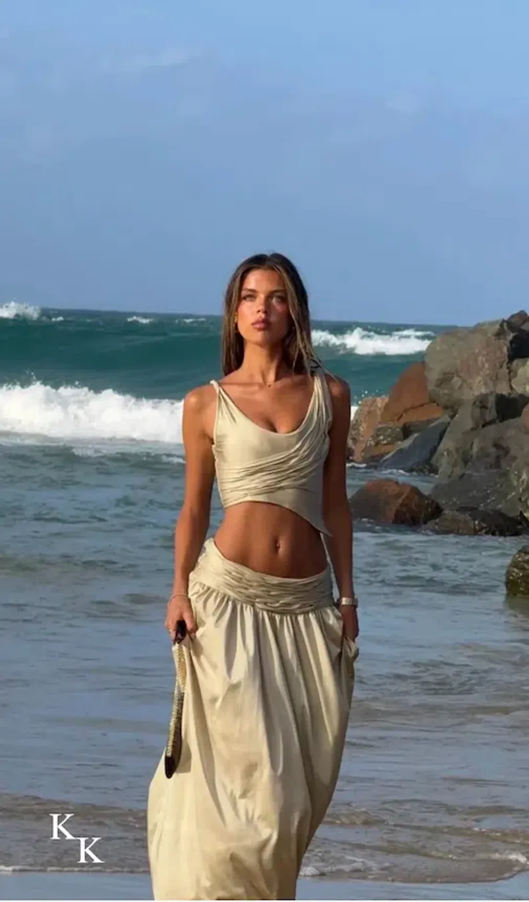 KOSTER KULTURE GOLD CALYPSO SET TOP AND SKIRT SIZE 6 XS for rent on The Volte - main image