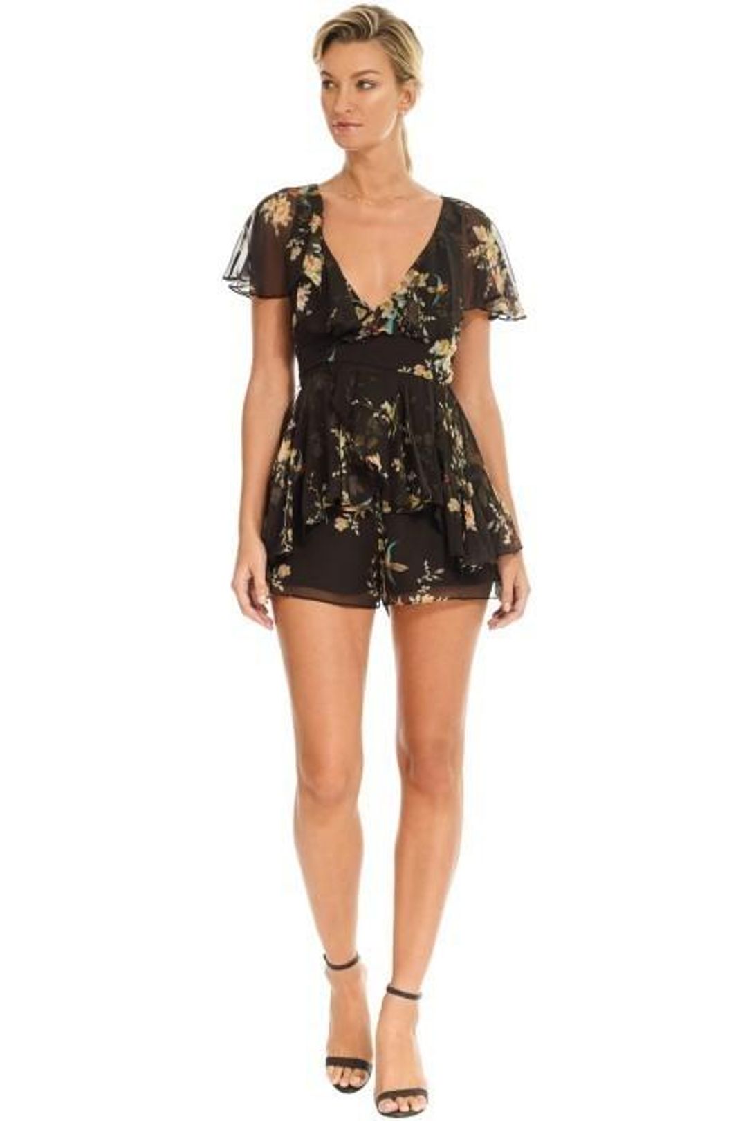 Zimmermann Maples Wrap Playsuit Black Bird Floral Size 6  for rent on The Volte - main image