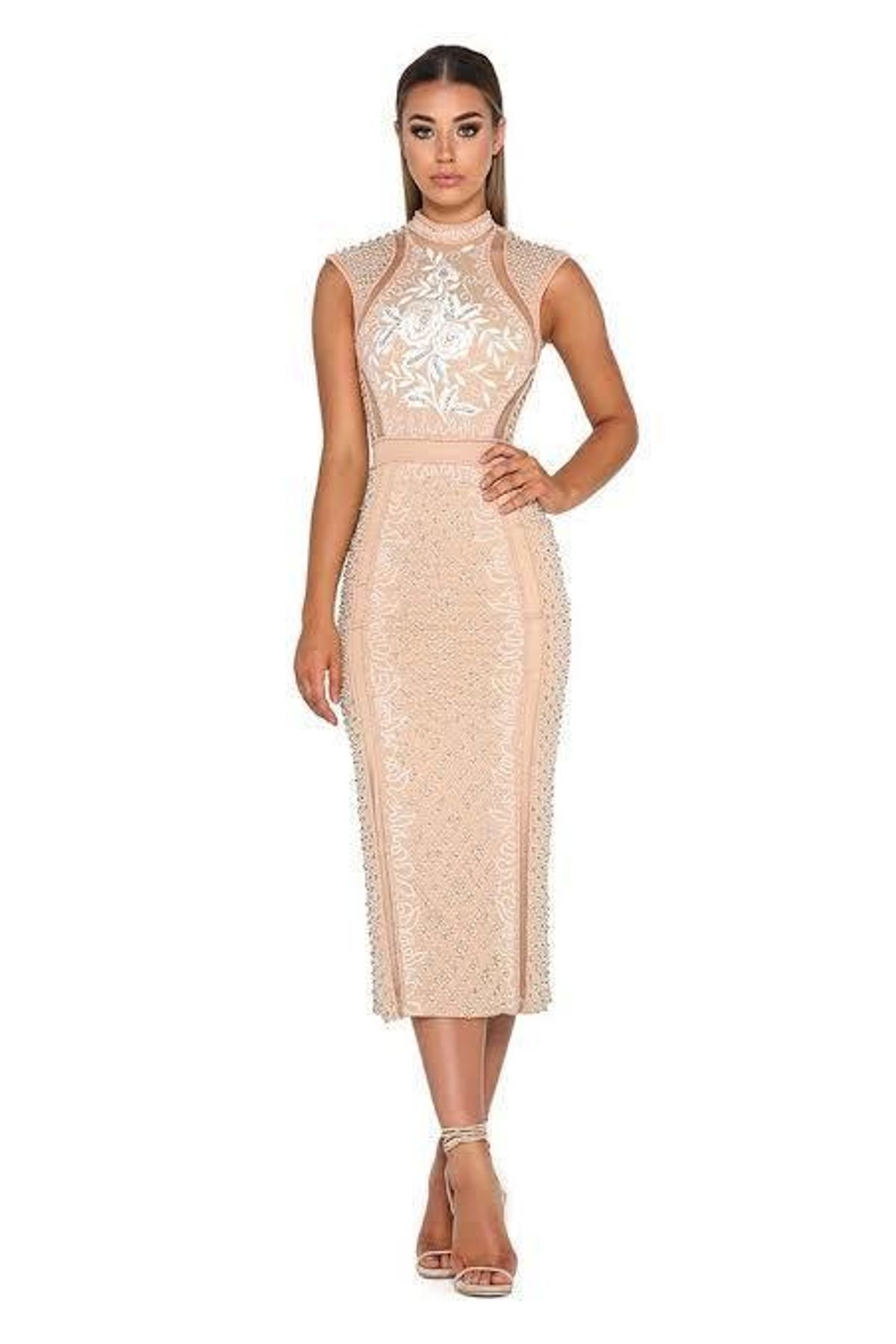 Portia And Scarlett Balmain Midi Dress Nude Size 6 for rent on The Volte - main image