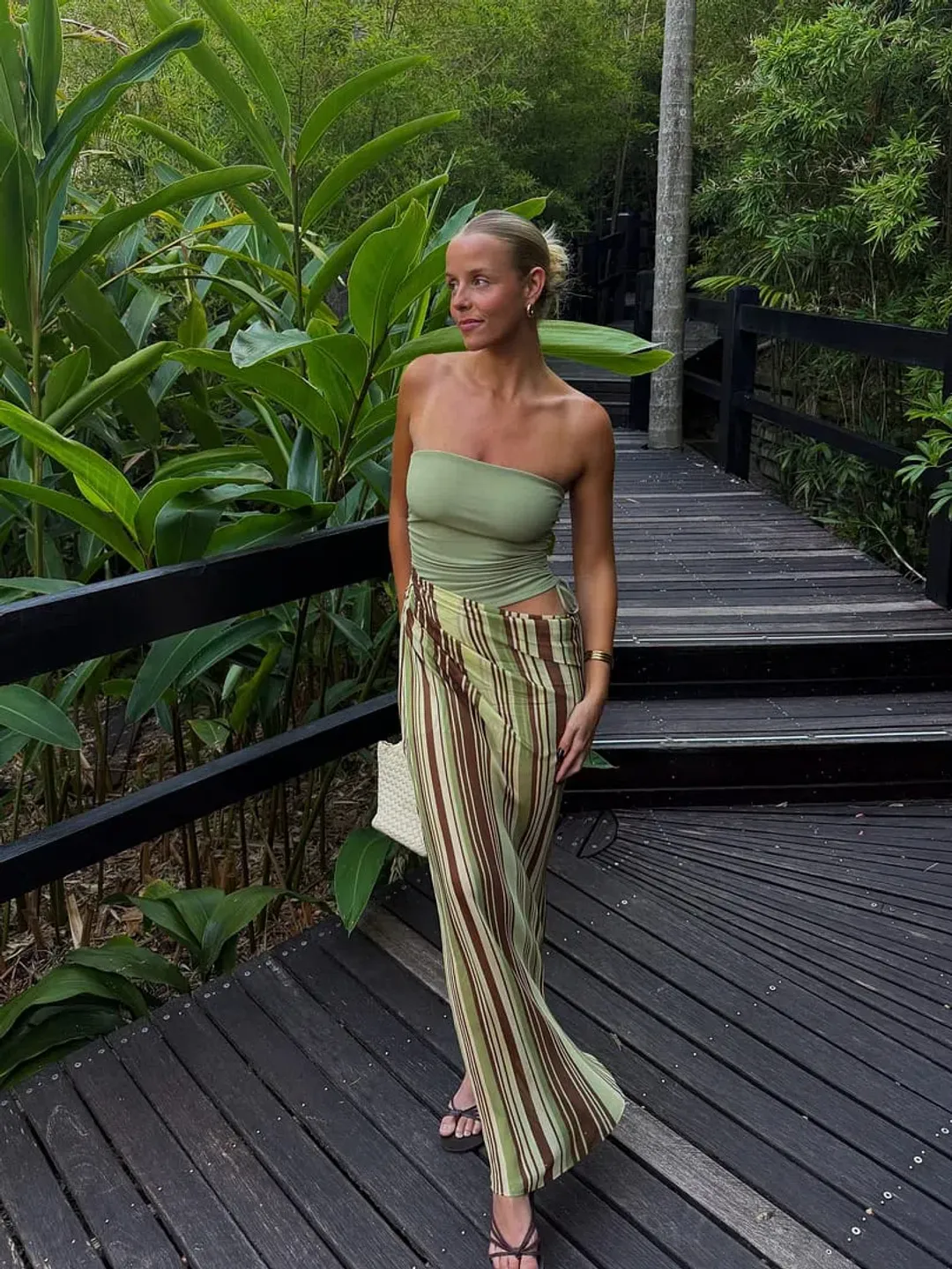 BENNI Roscoe Maxi Dress Earth Stripe size 10  for rent on The Volte - main image