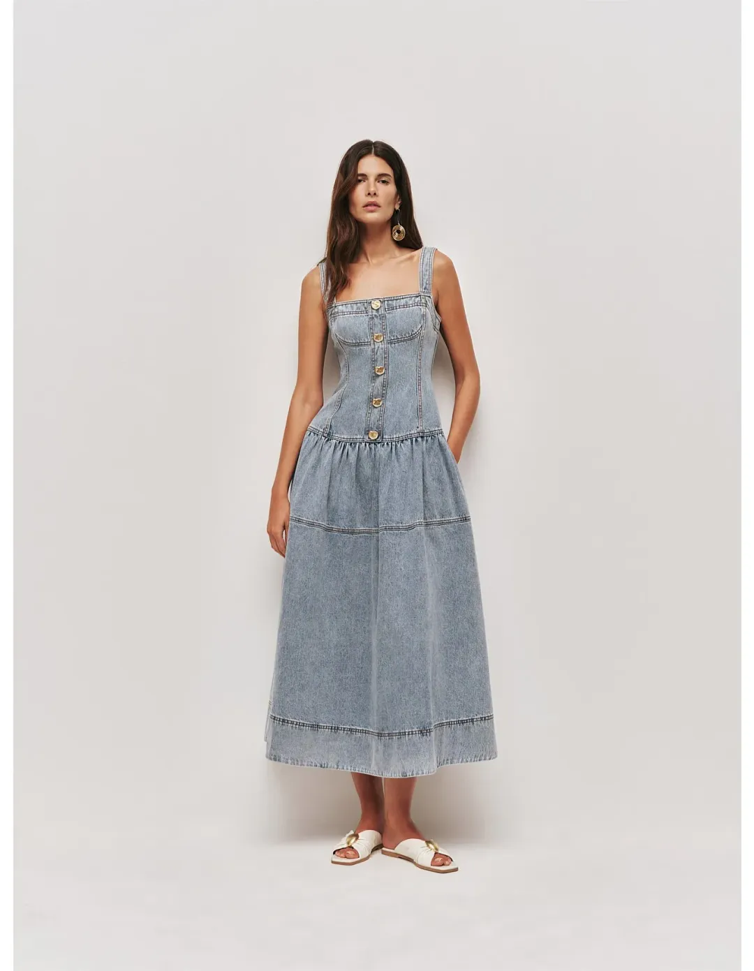 Aje Birch Denim Midi Dress Sky Wash Size 8 for rent on The Volte - main image