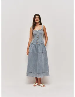 Aje Birch Denim Midi Dress Sky Wash Size 8 for rent on The Volte - image 1