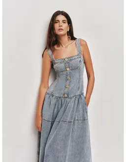 Aje Birch Denim Midi Dress Sky Wash Size 8 for rent on The Volte - image 2