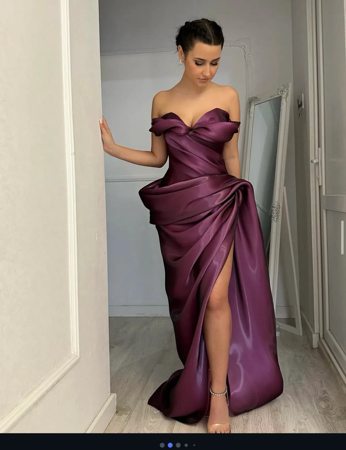Atele Ankand Dress in Liquid silk material Deep Purple in size L-XL Corset back for rent on The Volte - main image