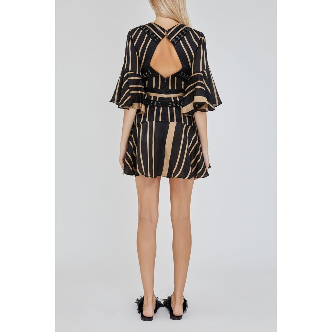 Acler Archer Mini Dress Bronze Stripe Size 6 for rent on The Volte - main image