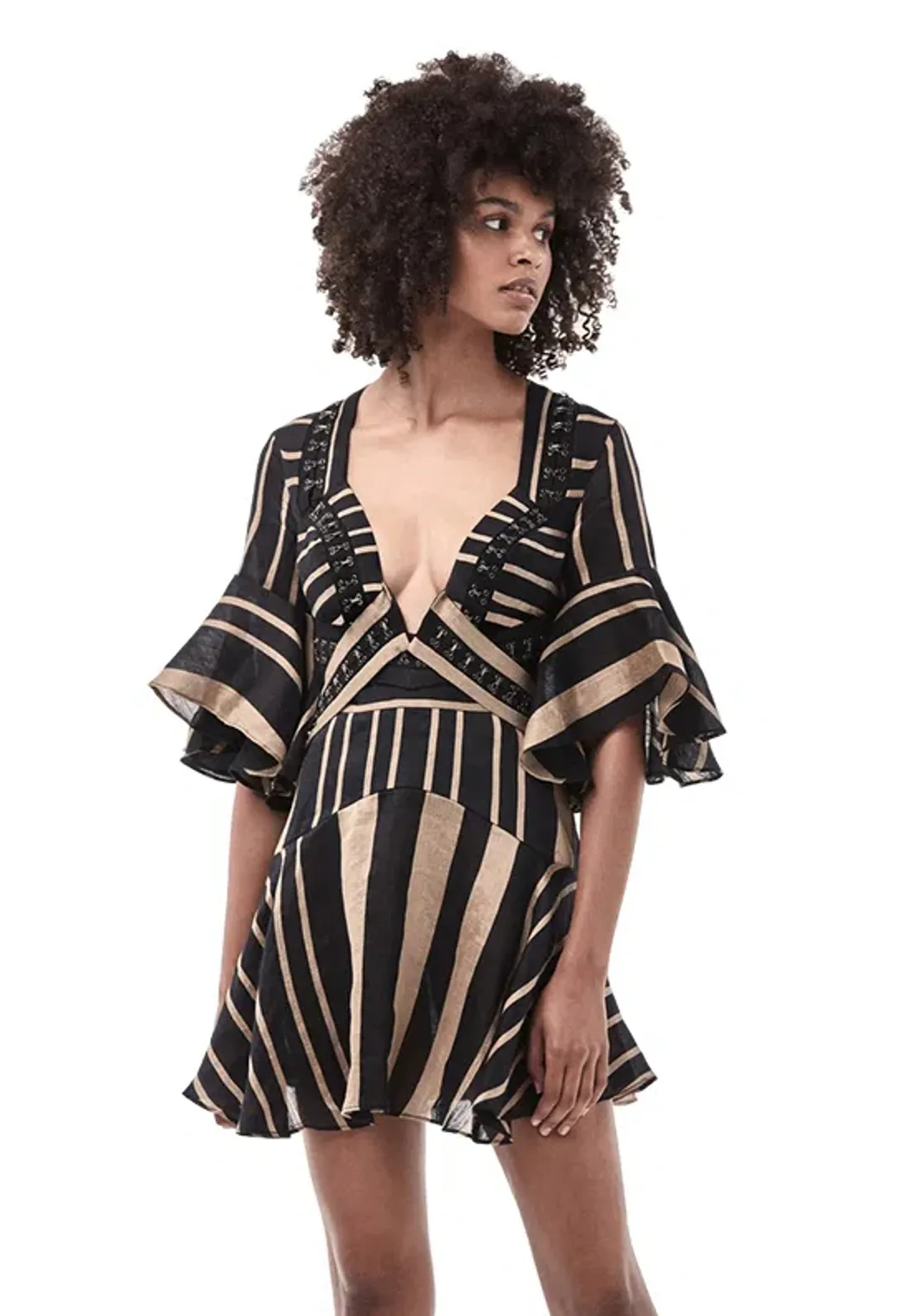 Acler Archer Mini Dress Bronze Stripe Size 6 for rent on The Volte - main image