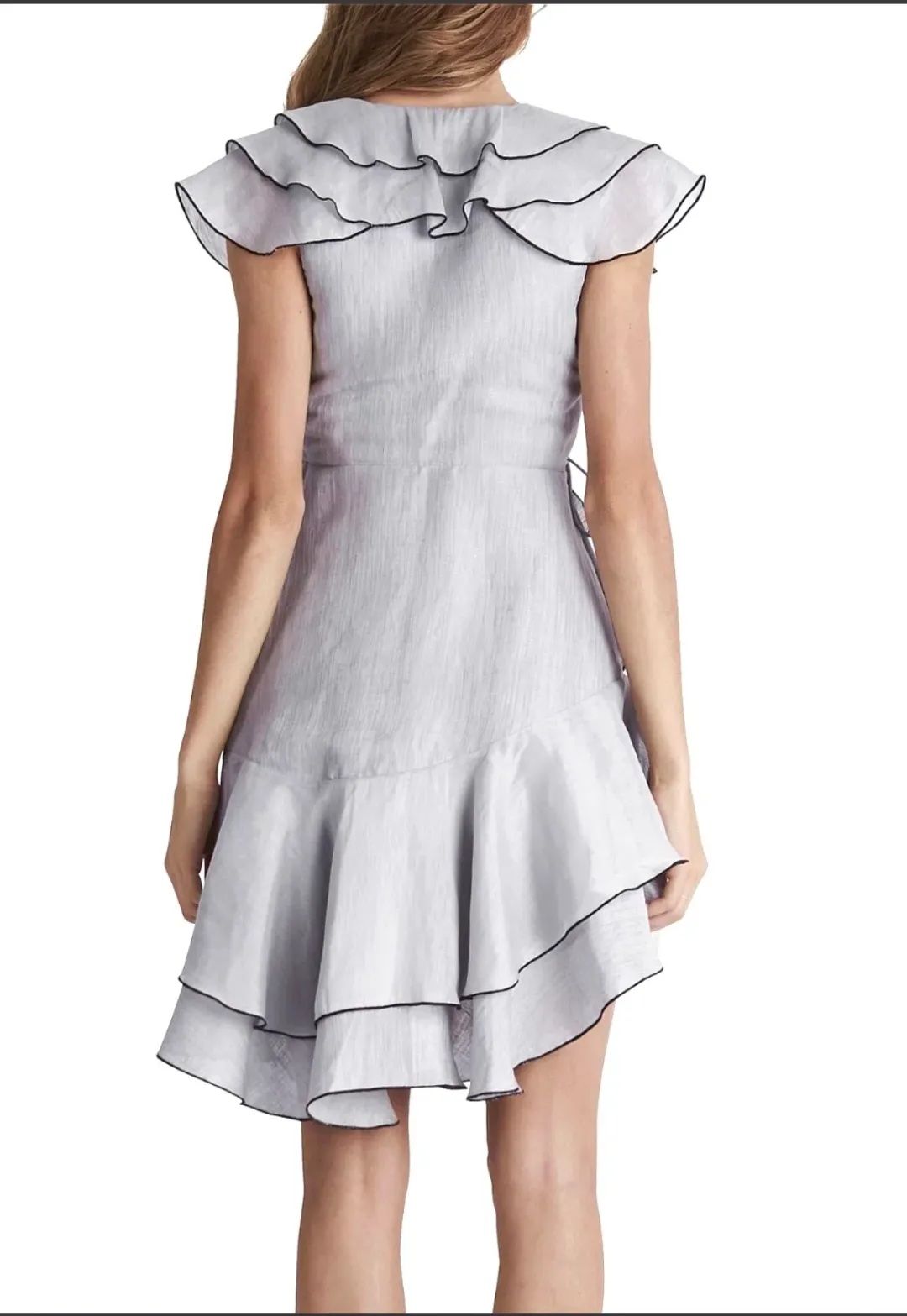 AJE Norburn Wrap Dress,  in Powder Blue with Black Trim. Size 12. for rent on The Volte - main image