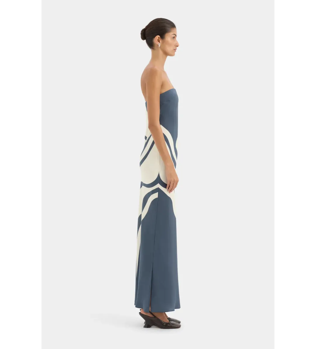 Sir The Label Lilou Strapless Midi Dress in Liora Charcoal Blue Size 1/AU8 for rent on The Volte - main image