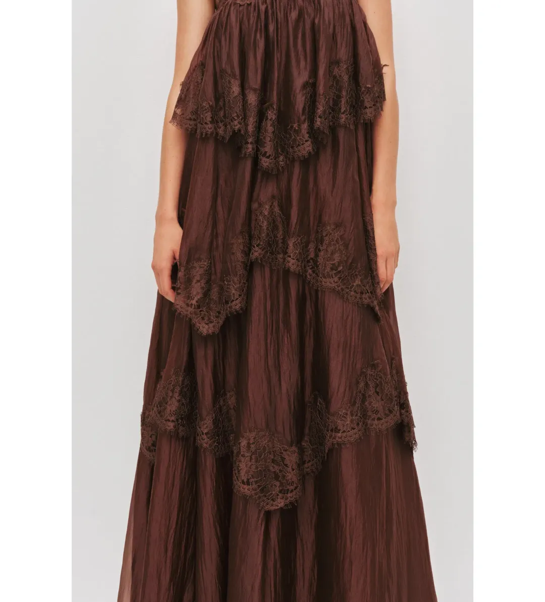 Aje Ophelia Lace Gown in Chocolate Size AU8 for rent on The Volte - main image