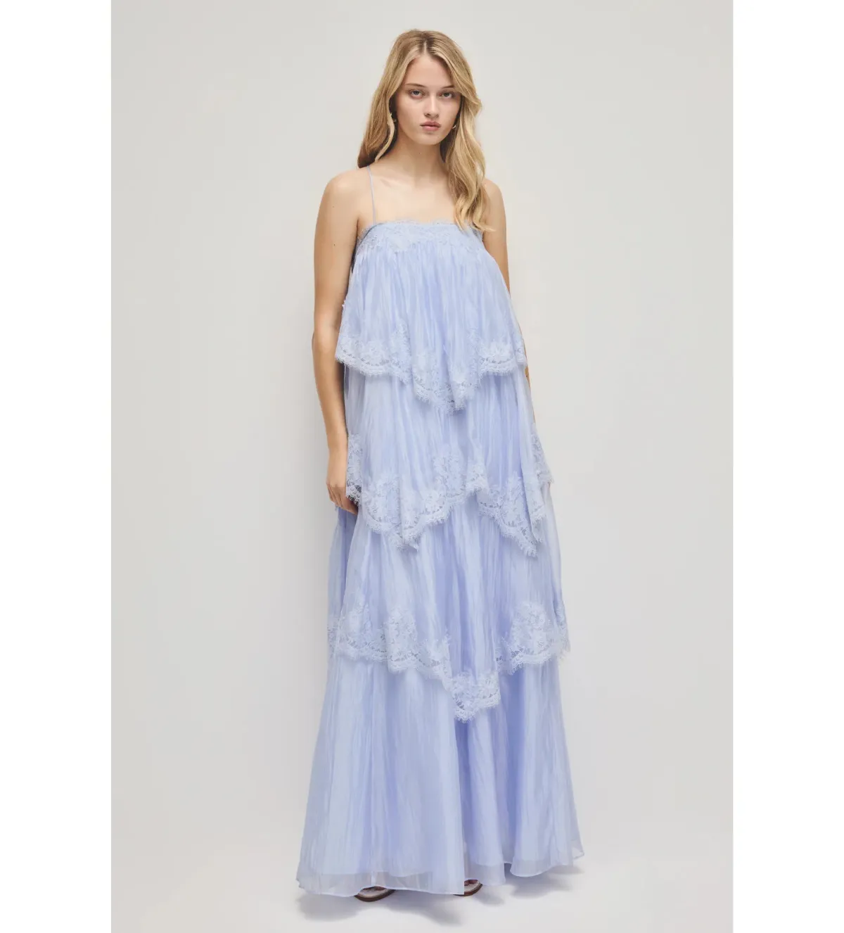 Aje Ophelia Lace Gown in French Blue Size AU8 for rent on The Volte - main image