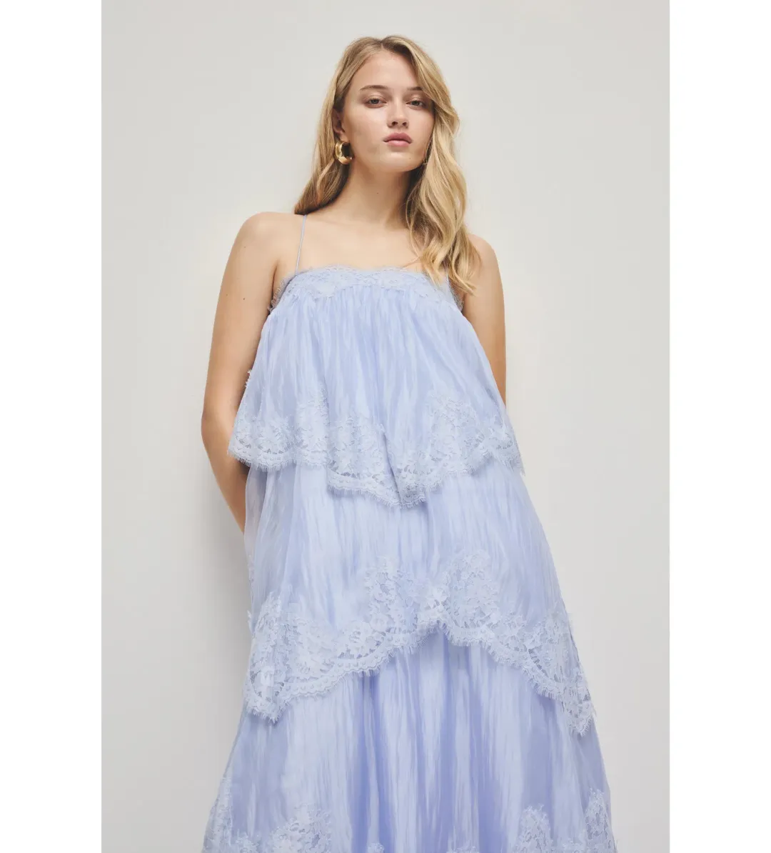 Aje Ophelia Lace Gown in French Blue Size AU8 for rent on The Volte - main image