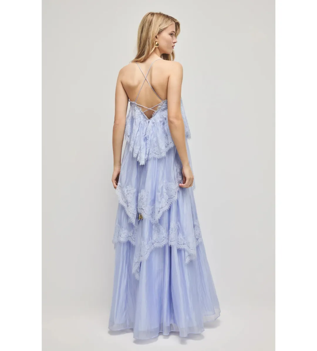 Aje Ophelia Lace Gown in French Blue Size AU8 for rent on The Volte - main image
