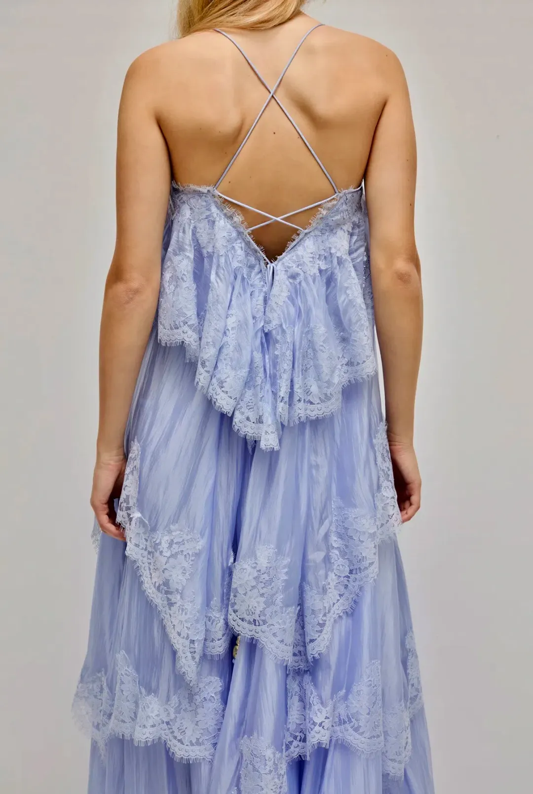 AJE Ophelia Lace Gown size 8 French Blue for rent on The Volte - main image