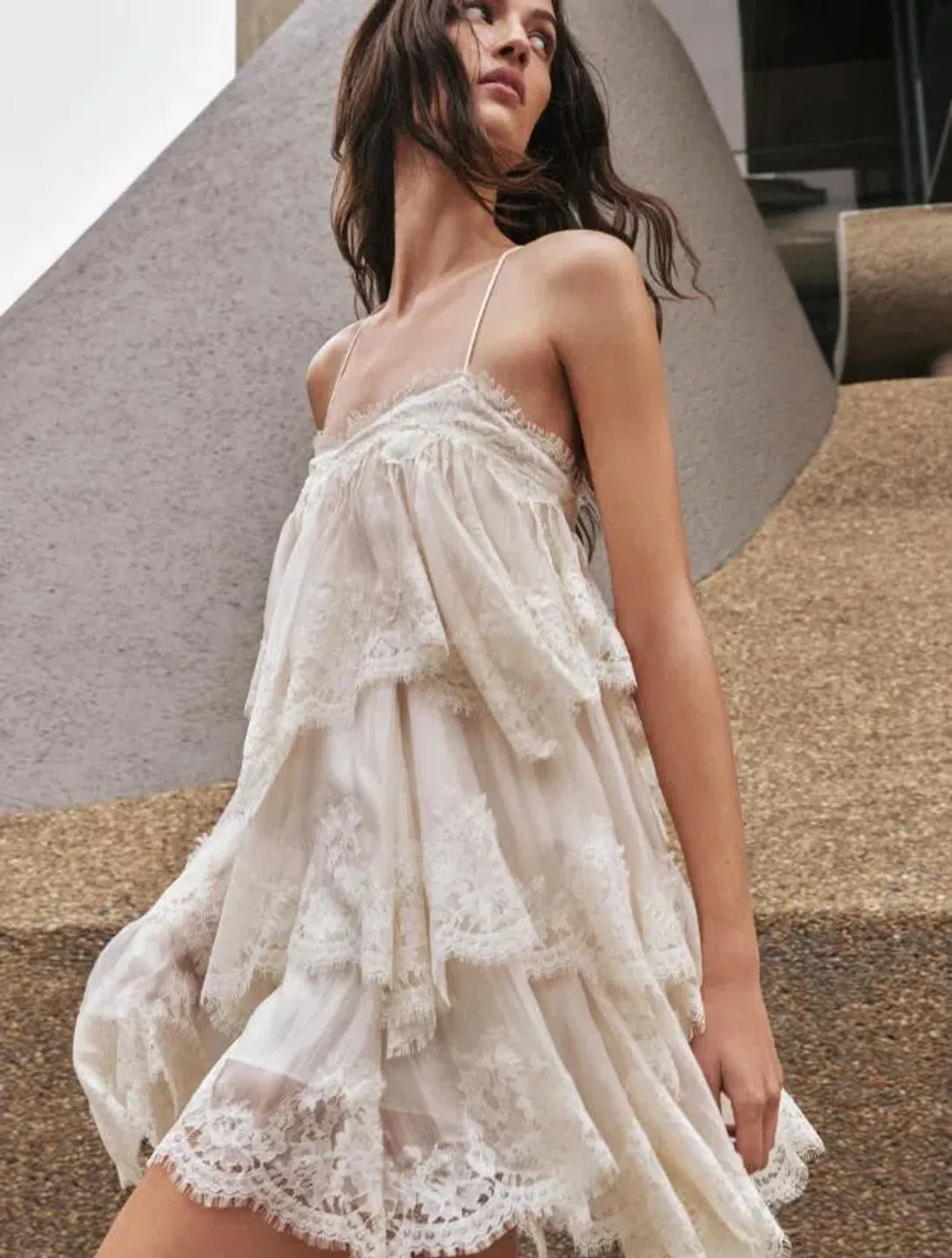 Aje Ophelia Lace Mini in Lemon Size 6 for rent on The Volte - main image