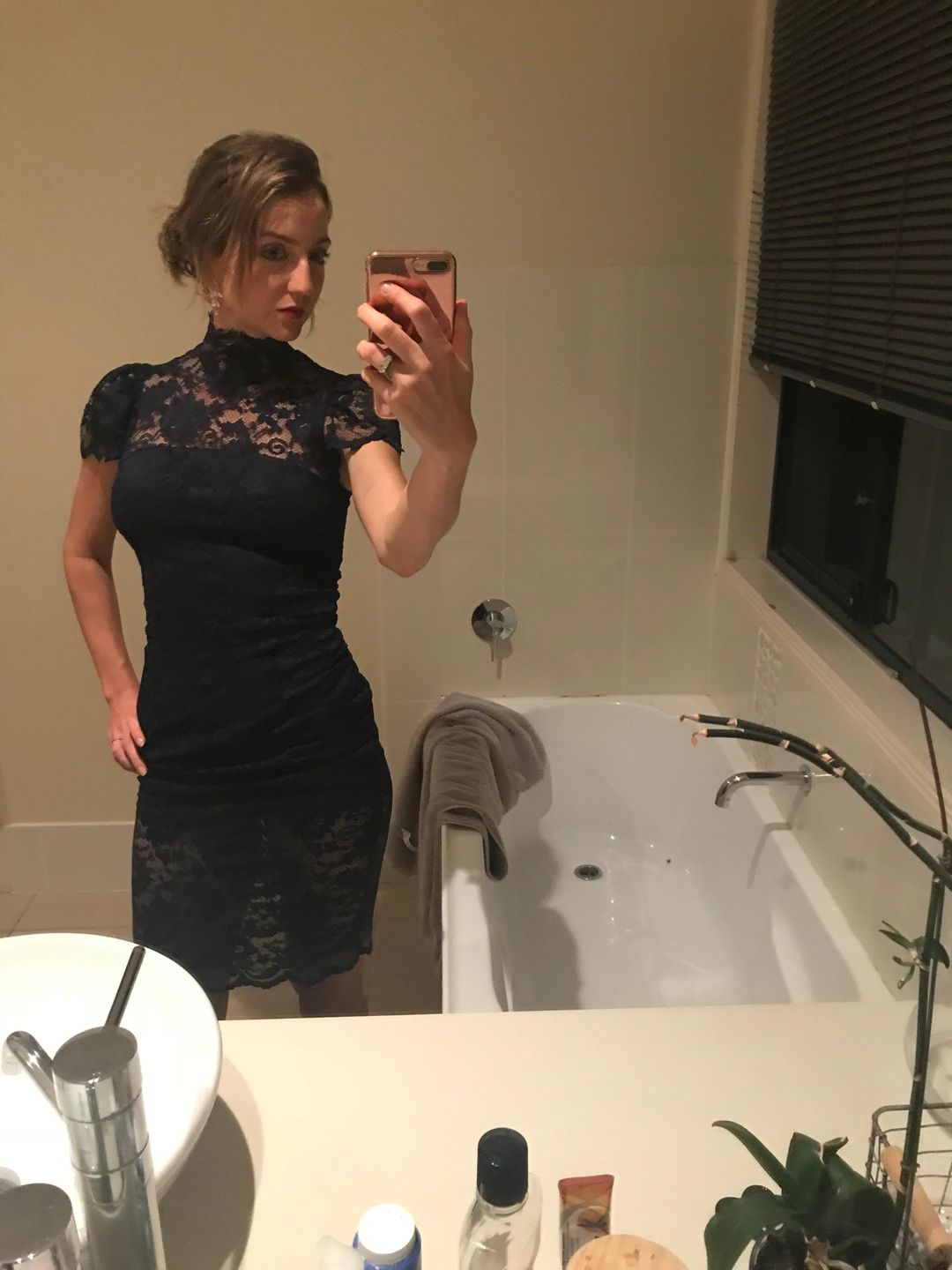 Ganni Flynn Stretch-Lace Turtleneck Dress size 6 for rent on The Volte - main image