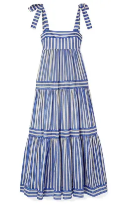 Zimmermann Verity Striped Tiered Maxi Dress in Blue Stripe Size AU12 for rent on The Volte - image 2