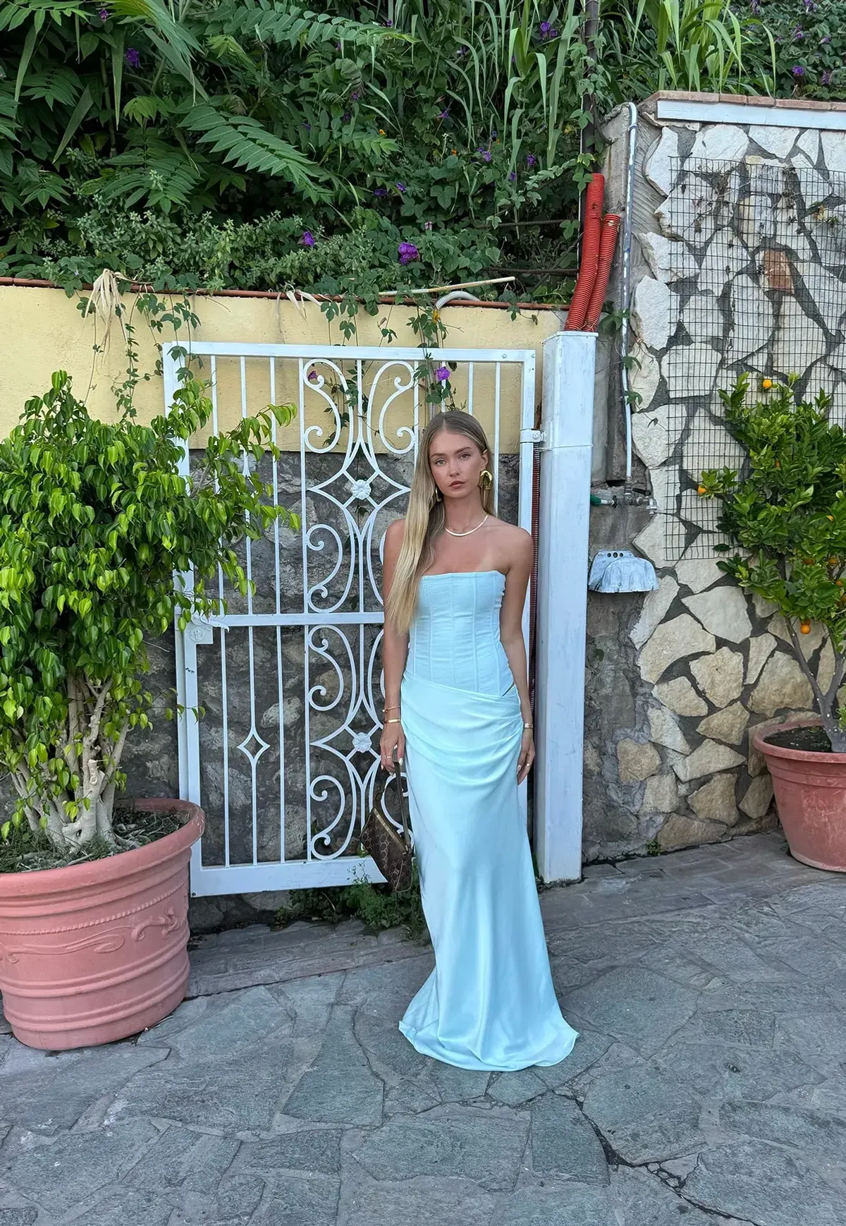 HNTR The Label Huxley Gown Aqua Gown Size 8 for rent on The Volte - main image