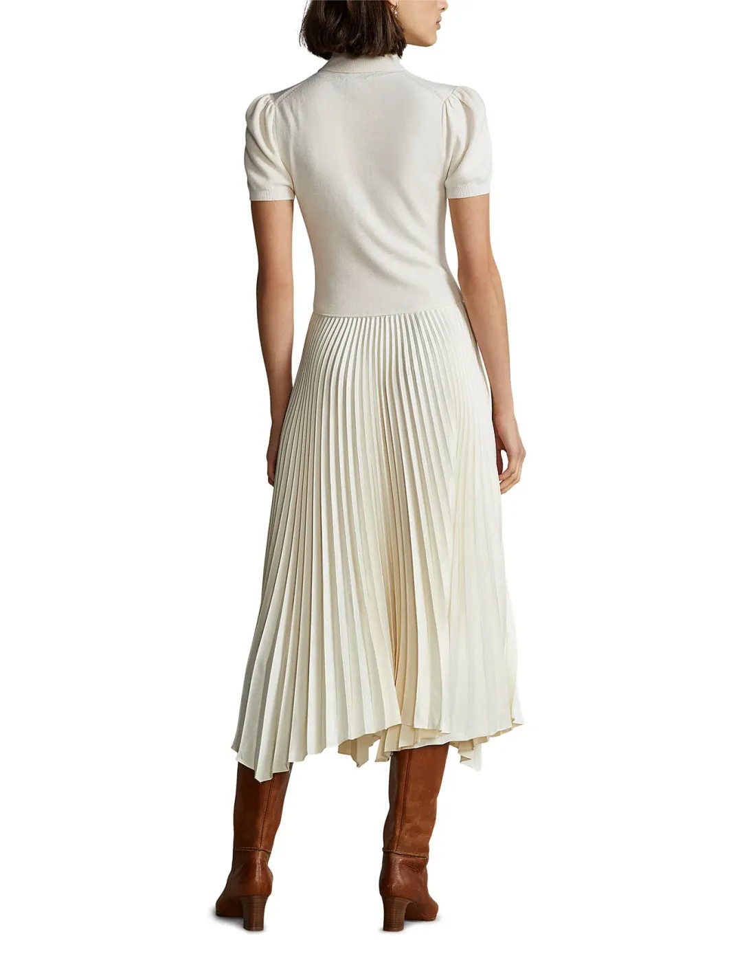 Polo Ralph Lauren Wool & Silk Turtleneck Dress – Puff Sleeves, Midi, Luxury Knit for rent on The Volte - main image