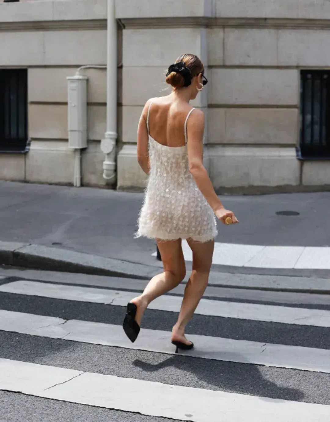 With Harper Lu Shift Mini Dress Sheer Jacquard White Size Small for rent on The Volte - main image