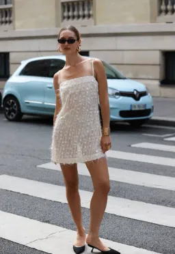 With Harper Lu Shift Mini Dress Sheer Jacquard White Size Small for rent on The Volte - image 2