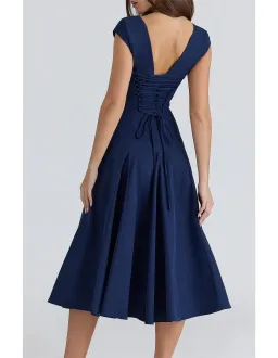 House Of Cb Raisa Lace Back Twill Midi Dress Navy Size 12 for rent on The Volte - image 3