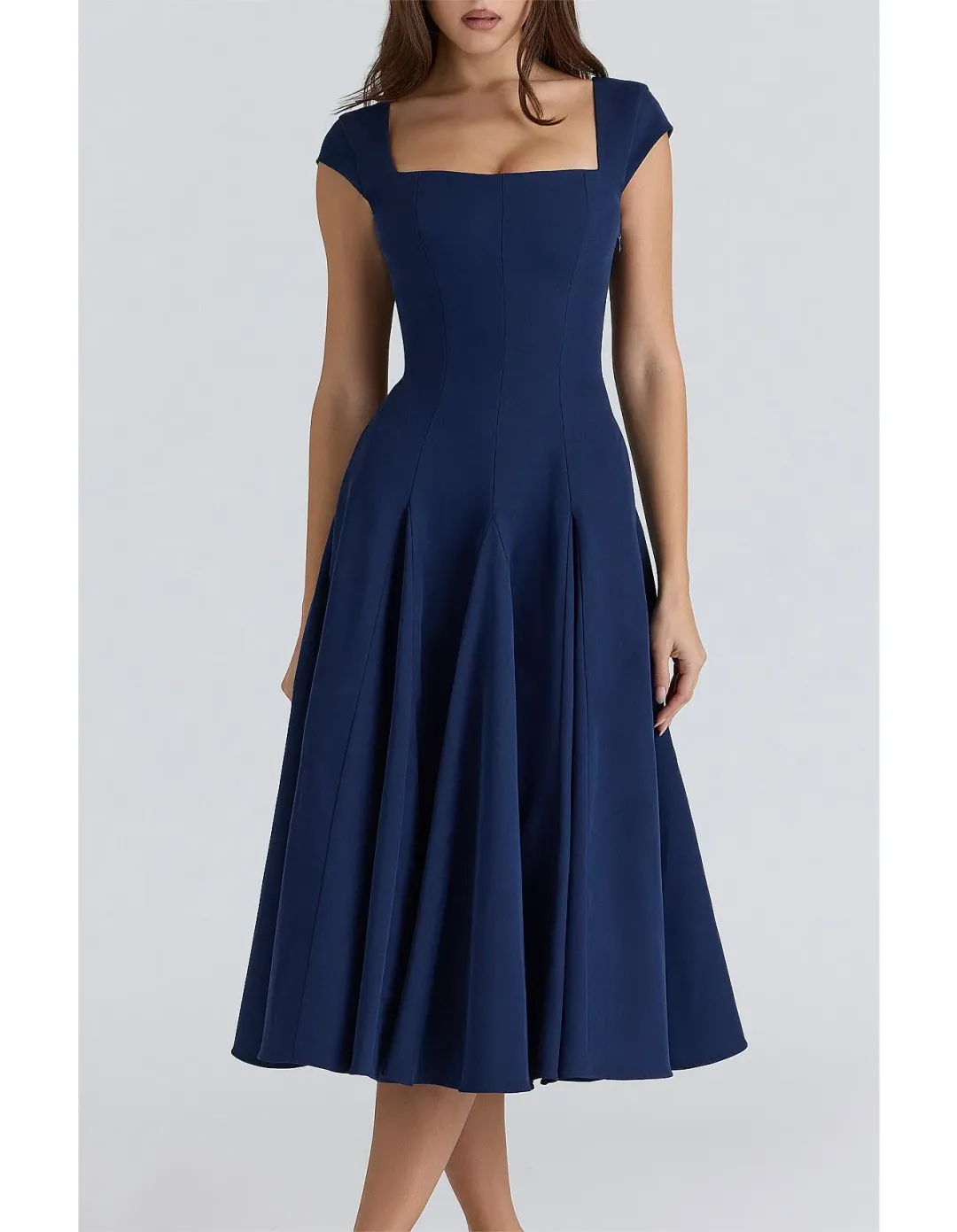 House Of Cb Raisa Lace Back Twill Midi Dress Navy Size 12 for rent on The Volte - main image
