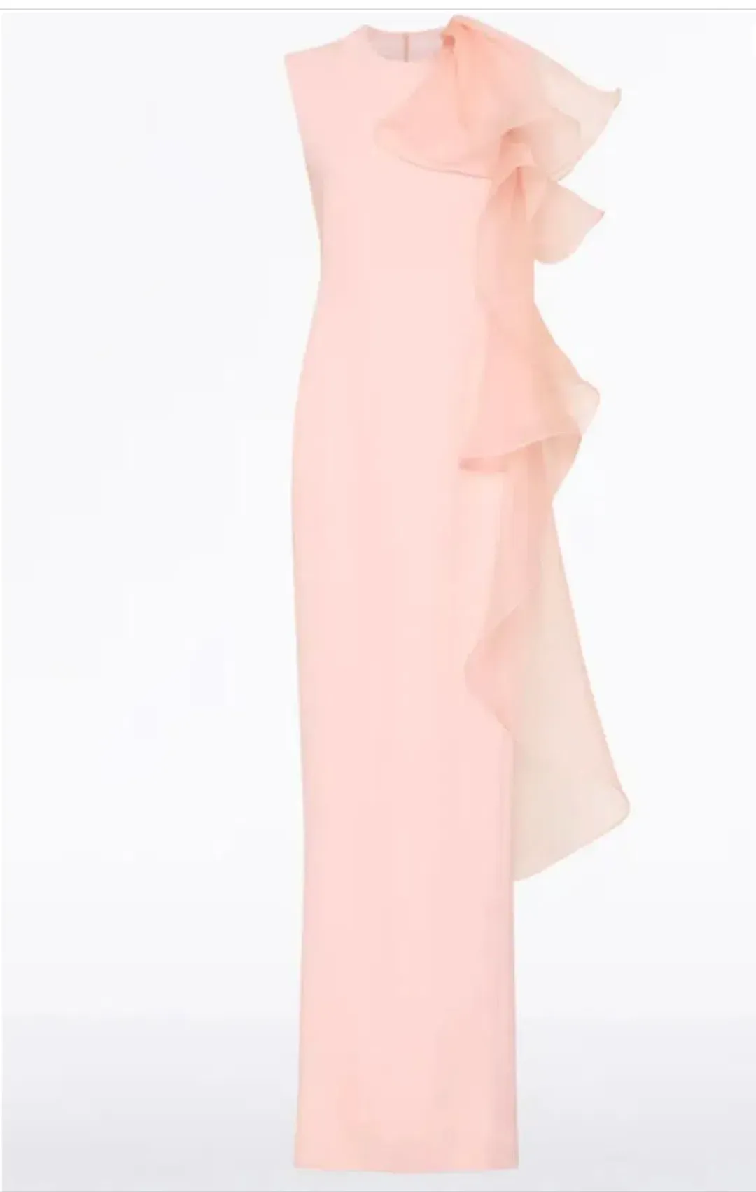 Carla Zampatti Peony Crepe Ruffle Shoulder Gown Pink Size AU 12 for rent on The Volte - main image