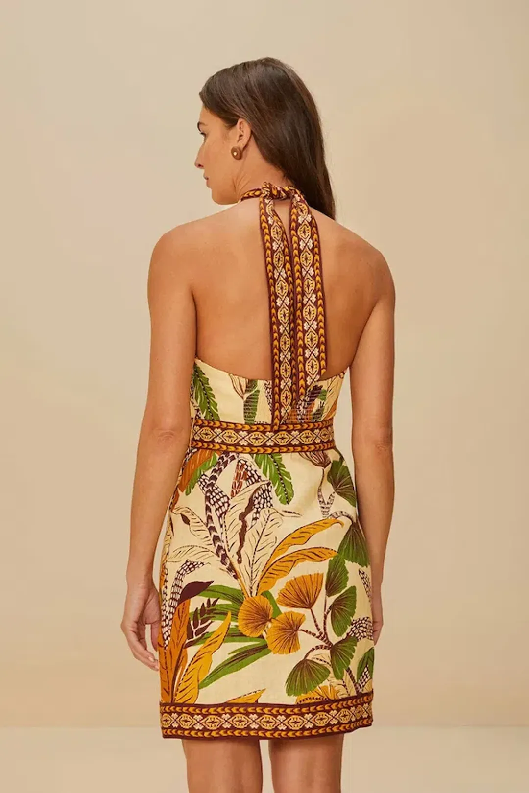 FARM RIO FOLIAGE SKETCH SAND HALTER SIZE SMALL for rent on The Volte - main image