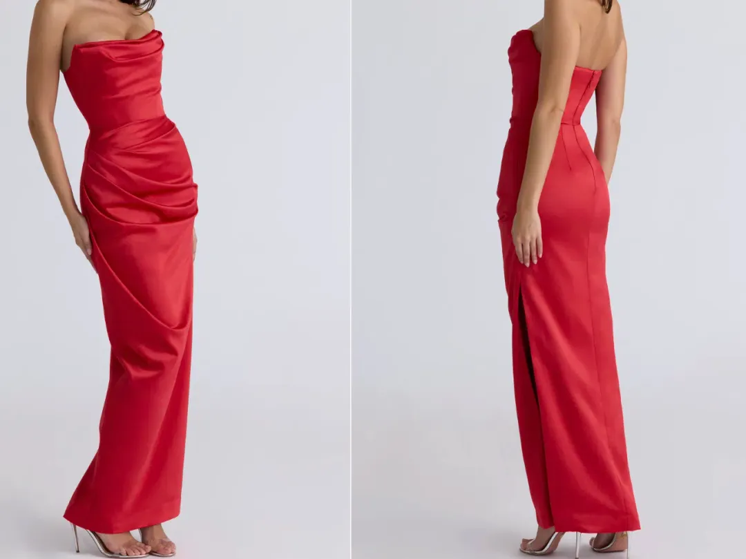 House of CB "ADRIENNE" Red Corset Strapless Gown XS for rent on The Volte - main image