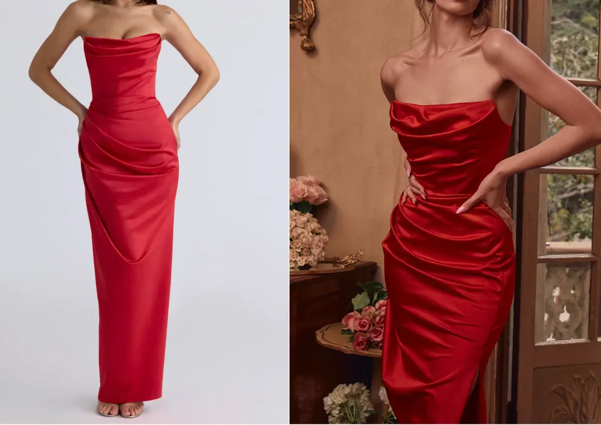 House of CB "ADRIENNE" Red Corset Strapless Gown XS for rent on The Volte - main image