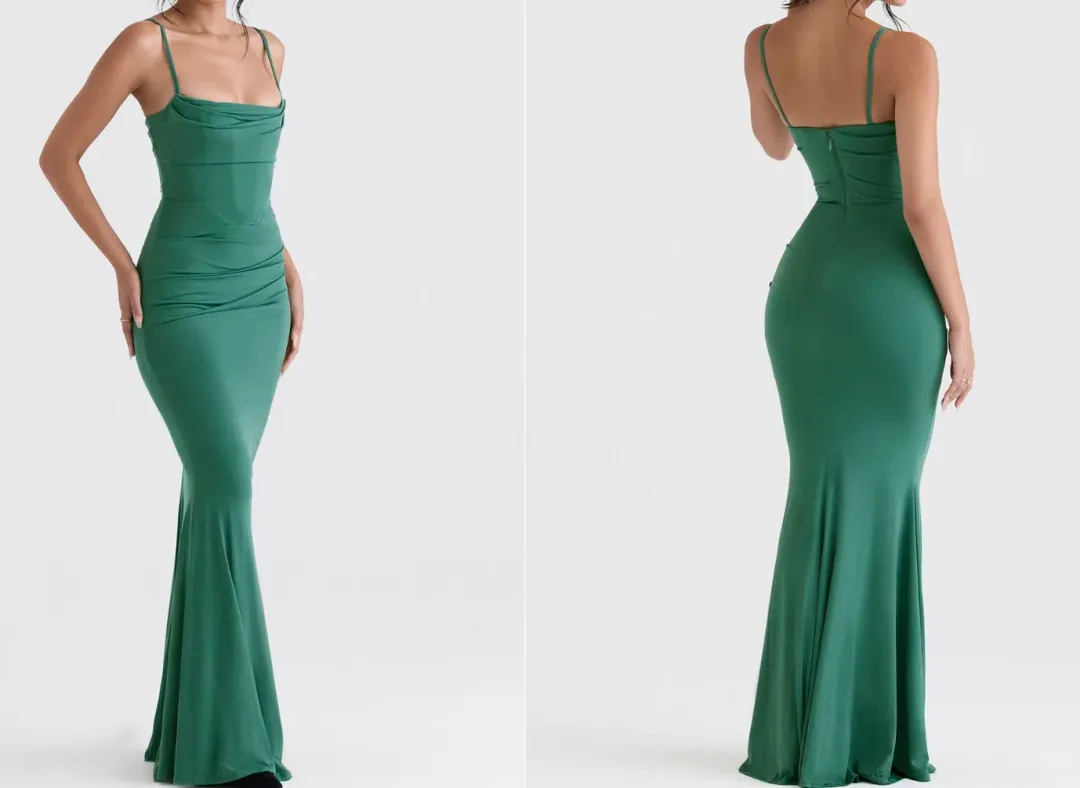 House of CB "MILENA" Forest Green Corset Gown XS  for rent on The Volte - main image