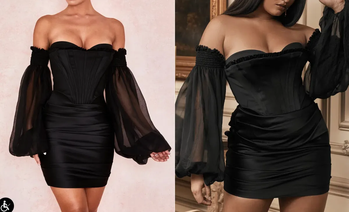 House of CB "BEAU" Black Corset Mini Dress w/ Sleeves XS BRAND NEW for rent on The Volte - main image