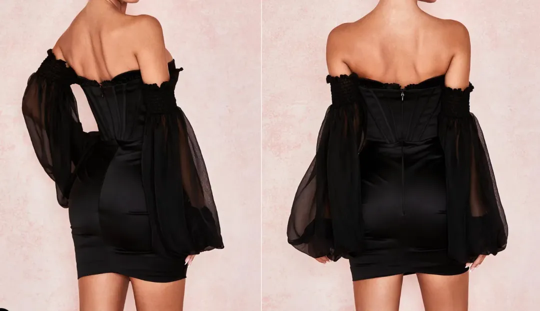 House of CB "BEAU" Black Corset Mini Dress w/ Sleeves XS BRAND NEW for rent on The Volte - main image