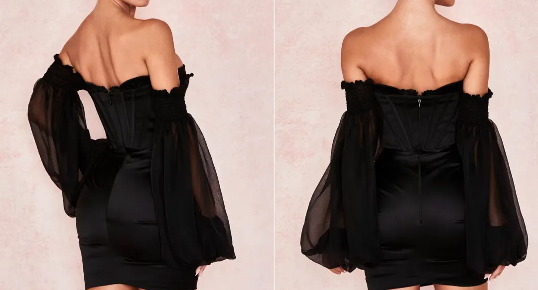 House of CB "BEAU" Black Corset Mini Dress w/ Sleeves S BRAND NEW for rent on The Volte - main image