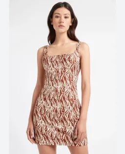 KOOKAI Mini Pencil Dress Brown White Abstract Cotton Blend Size 10 for rent on The Volte - image 3