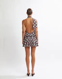 One Mile Mira mini dress brown/blue polka dots for rent on The Volte - image 2