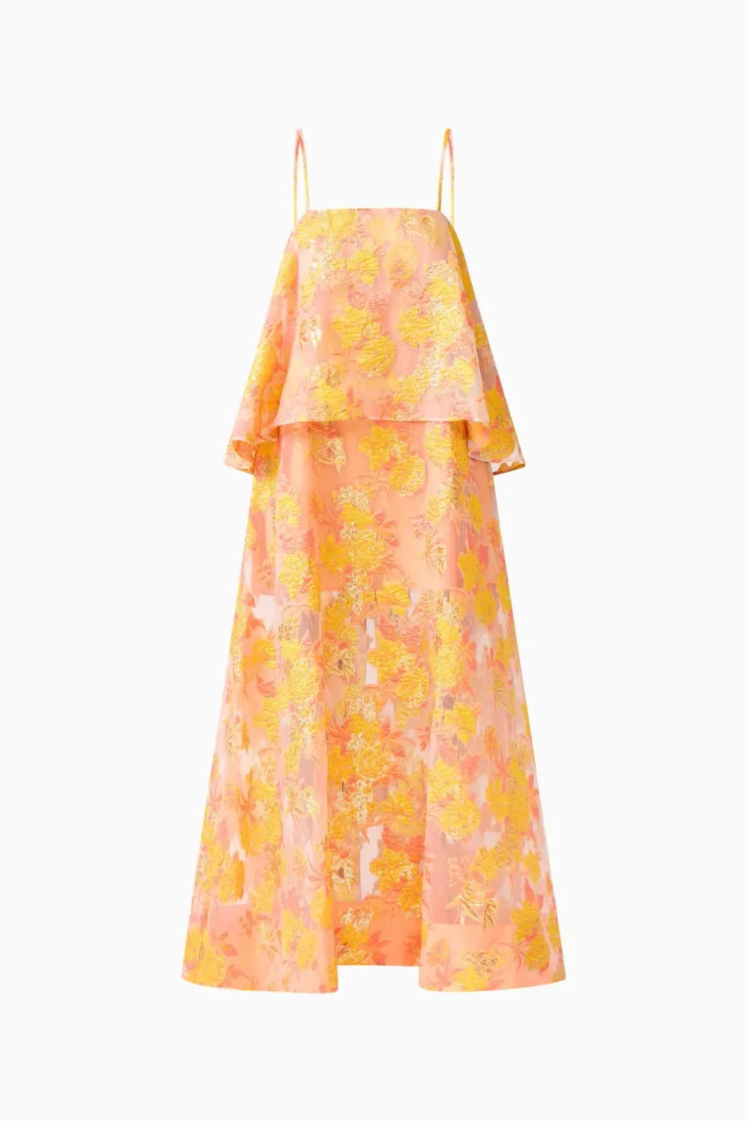 Elliatt Elysia Tiered Maxi Gown in Orange Floral Size M / AU 10 for rent on The Volte - main image