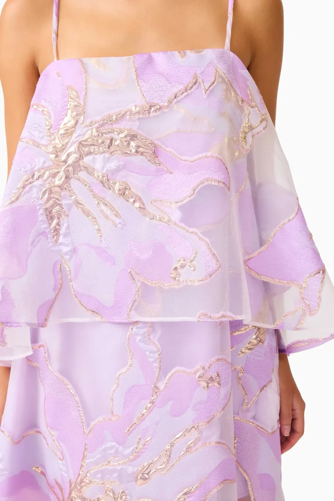 Elliatt Elysia Tiered Maxi Gown in Purple Floral Size M / AU 10 for rent on The Volte - main image