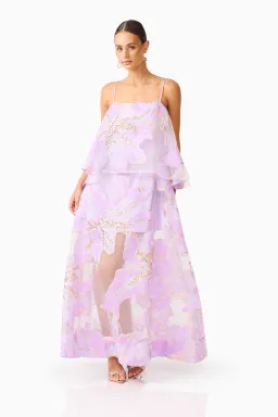 Elliatt Elysia Tiered Maxi Gown in Purple Floral Size S / AU 8 for rent on The Volte - image 4