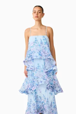 Elliatt  Armani Tiered Maxi Dress in Baby Blue Floral Size L / AU 12 for rent on The Volte - image 2