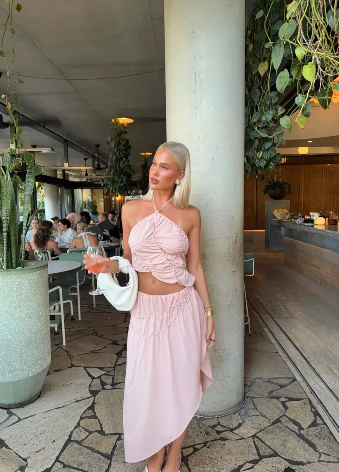 Koster Kulture Fleur Top and Skirt Set in Blush Pink Size XS/ 6 AU for rent on The Volte - main image