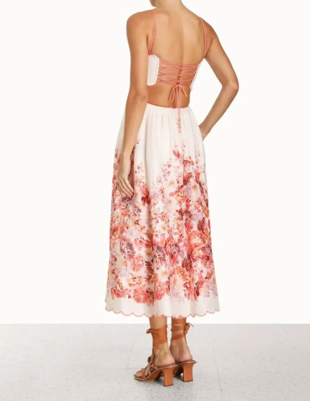 Zimmermann Devi Scallop Midi Dress in Floral Size 1 AU 10 for rent on The Volte - main image