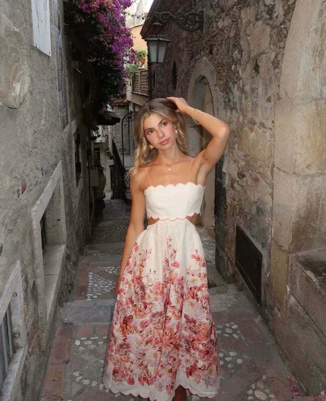 Zimmermann Devi Scallop Midi Dress in Floral Size 1 AU 10 for rent on The Volte - main image