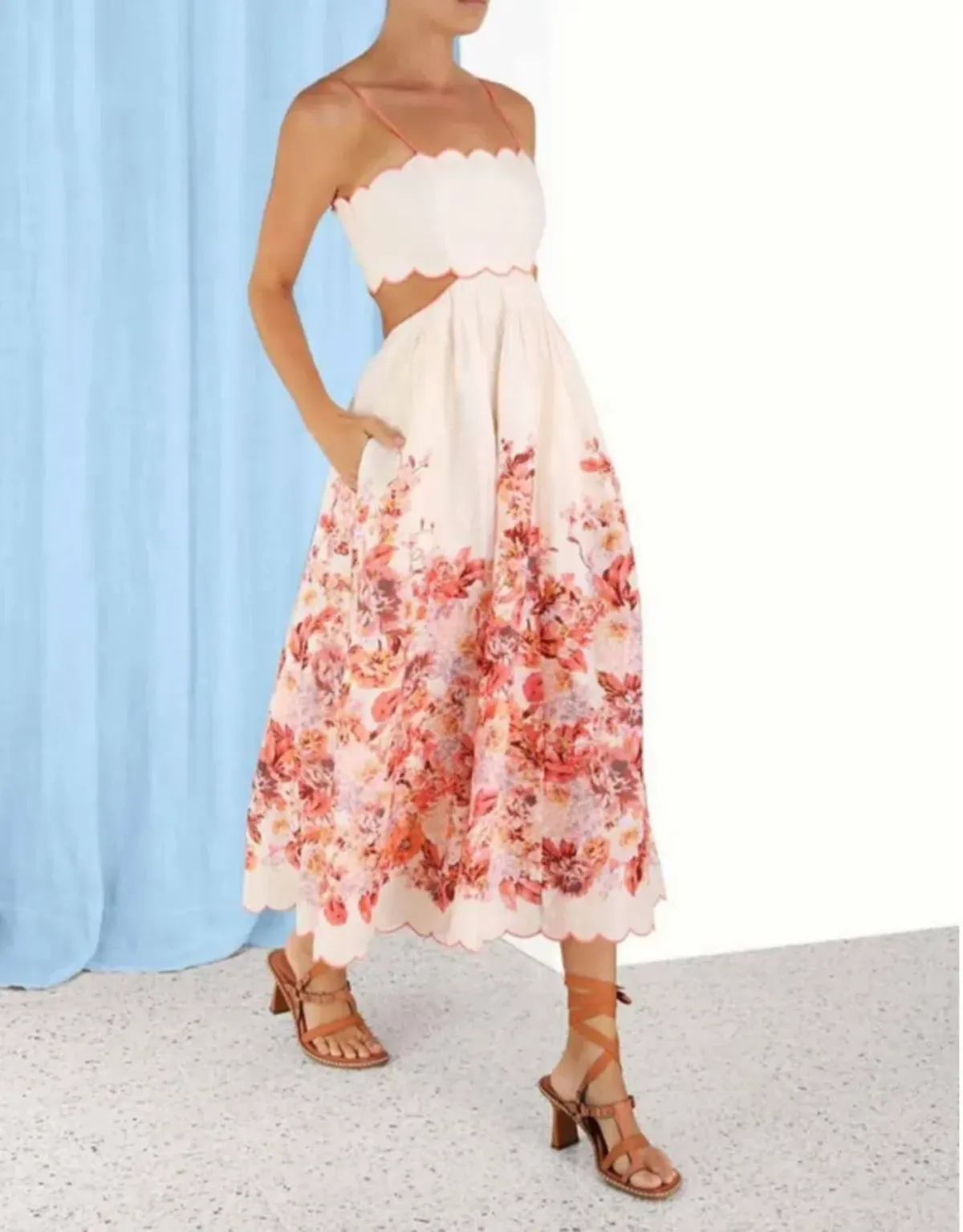 Zimmermann Devi Scallop Midi Dress in Floral Size 1 AU 10 for rent on The Volte - main image